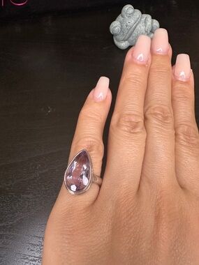 Sterling Silver Faceted Teardrop Amethyst Ring - Purple